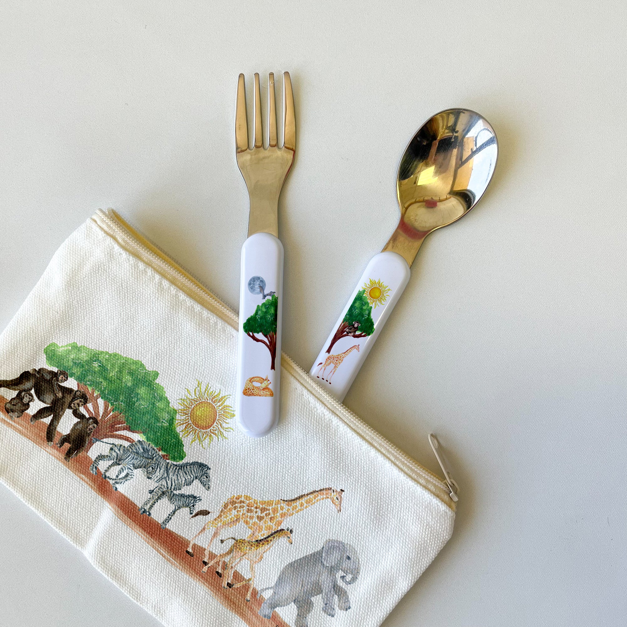 Safari Theme - Kids Cutlery Fork and Spoon Set