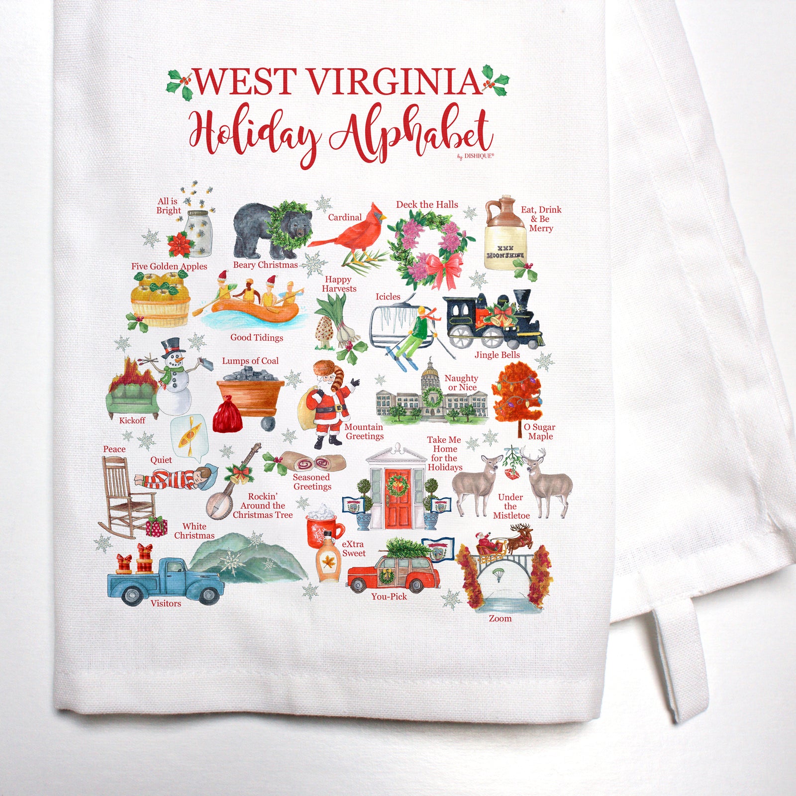 West Virginia Holiday Alphabet Bar Towel