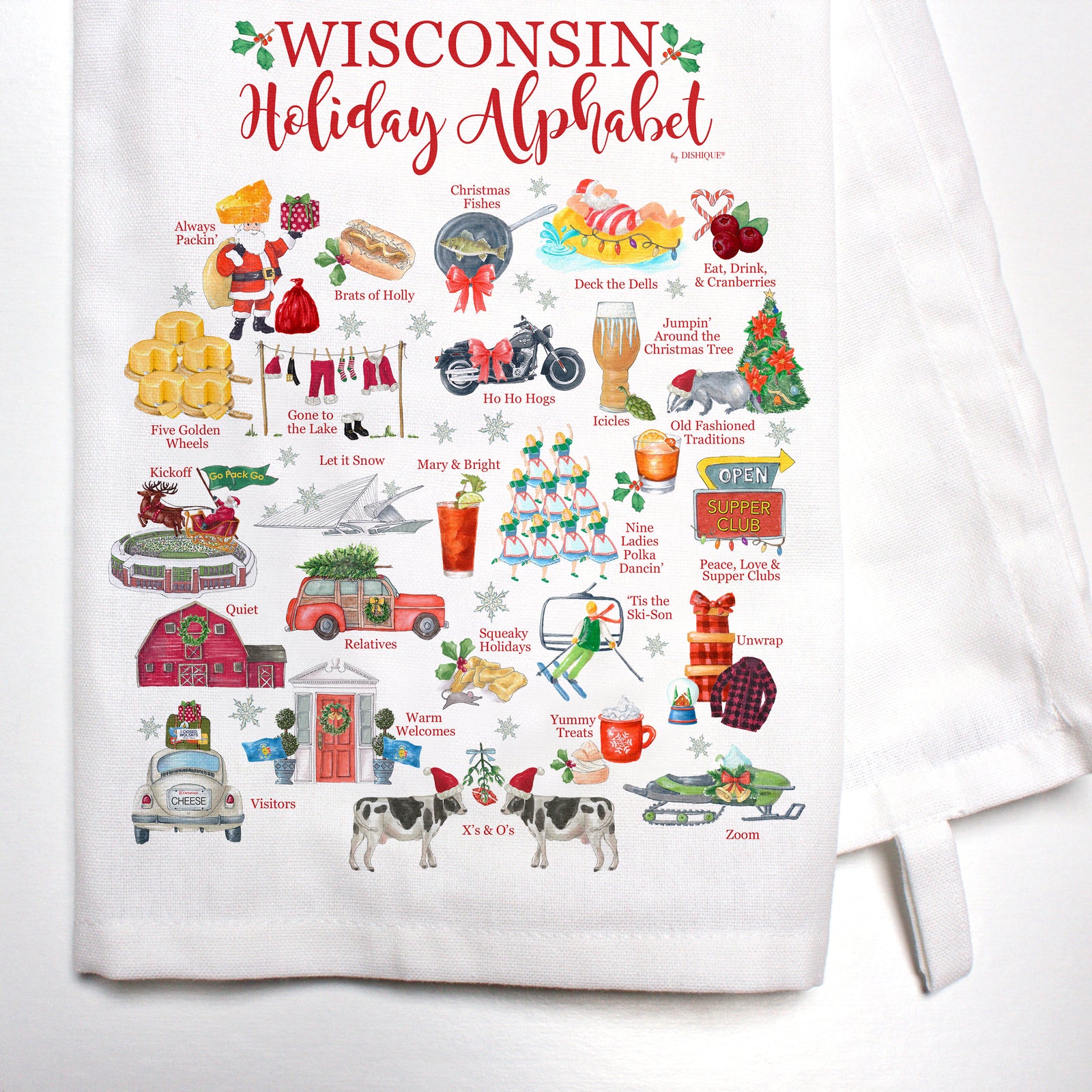 Wisconsin Holiday Alphabet Bar Towel