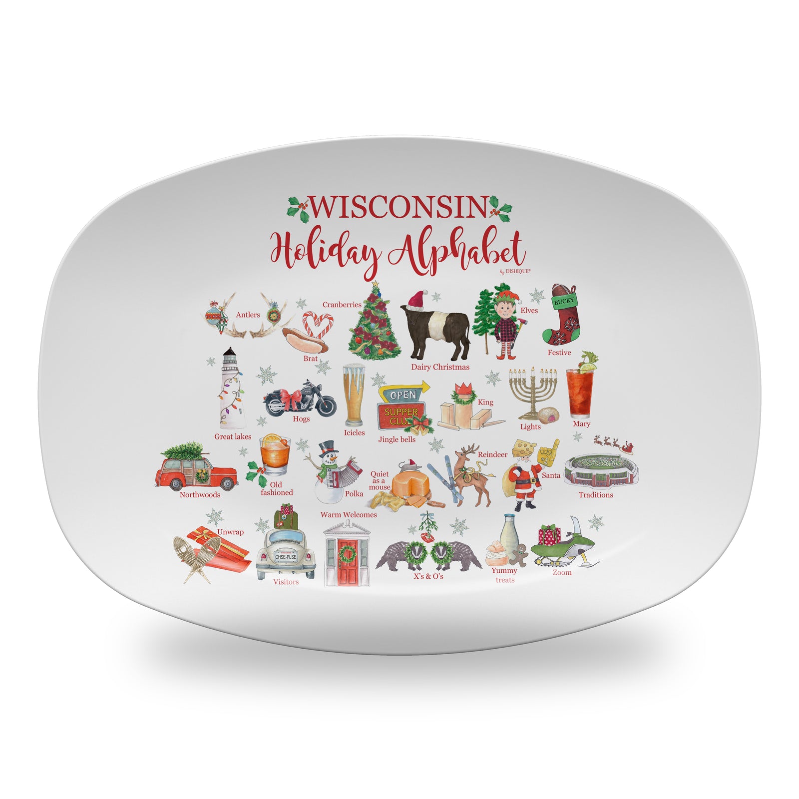 Wisconsin Holiday  Alphabet 14" DecoWare Polymer Platter